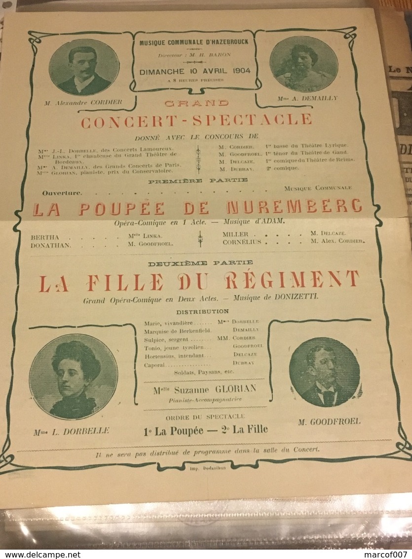Programme Concert Musique Hazebrouck 1904 - Programmes