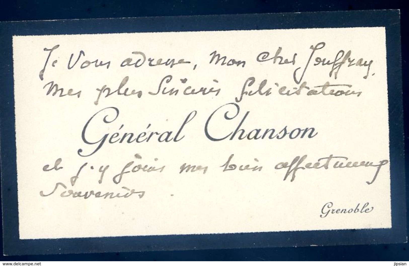 Général Chanson (1902-1951) Carte De Visite Avec Envoi SEP17-93 - Autres & Non Classés