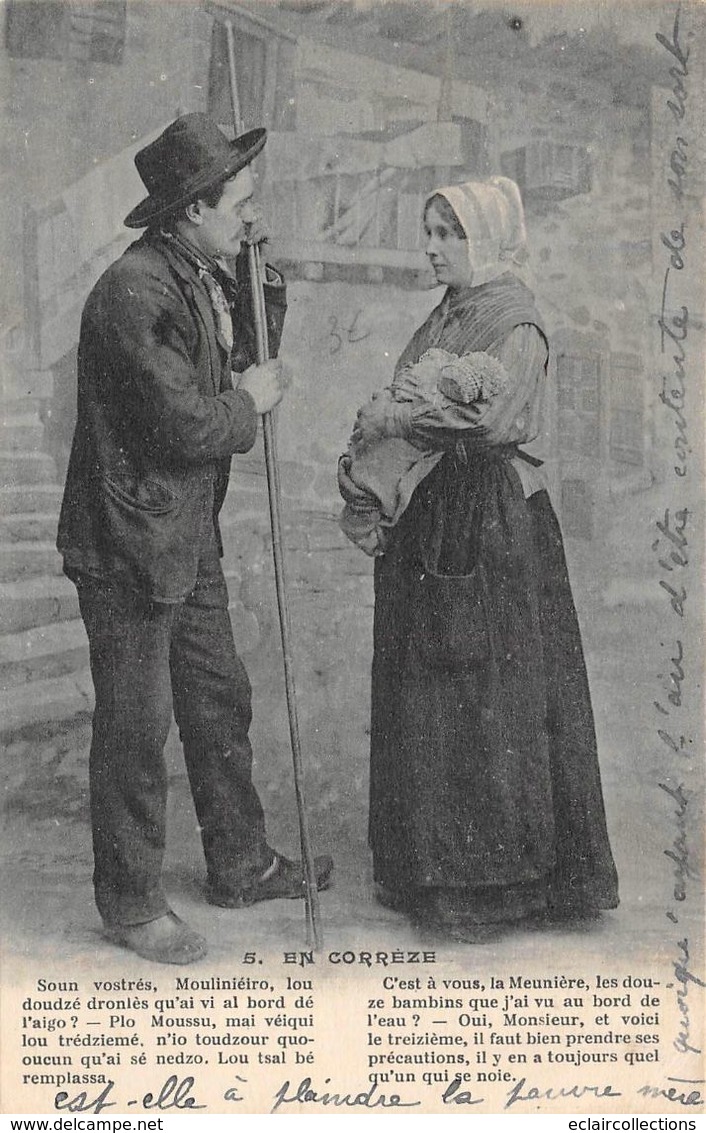 En Corrèze  19     Couple . Meunière Et Son Treizième Enfant  . Légende         (voir Scan) - Other & Unclassified