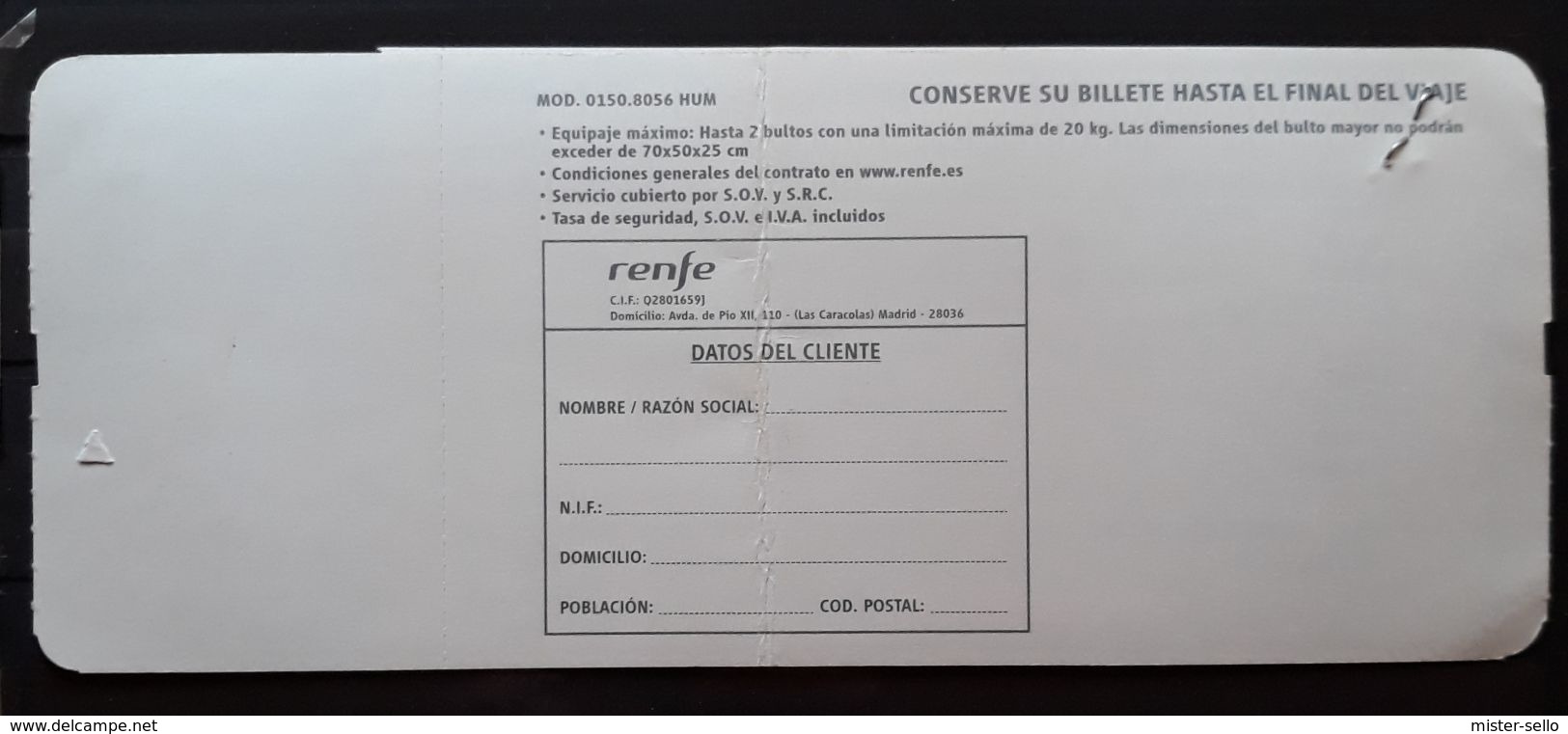 RENFE ESPAÑA. ZARAGOZA - VALENCIA. BILLETE DE IDA + BILLETE DE  VUELTA NIÑO. - Europa