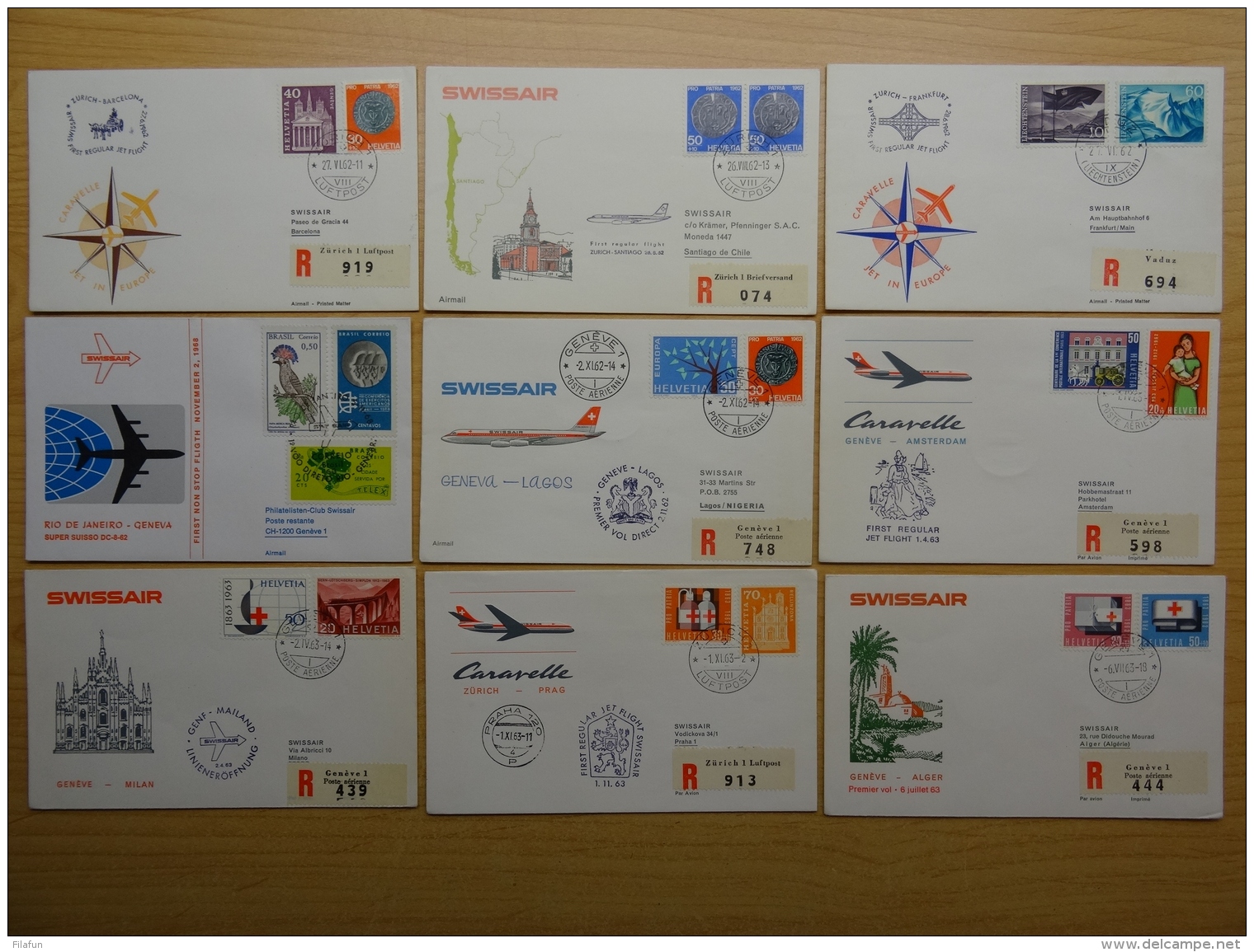 Schweiz - 1962/3 - 18 Covers Swissair First Flight / Airmail - Brieven En Documenten