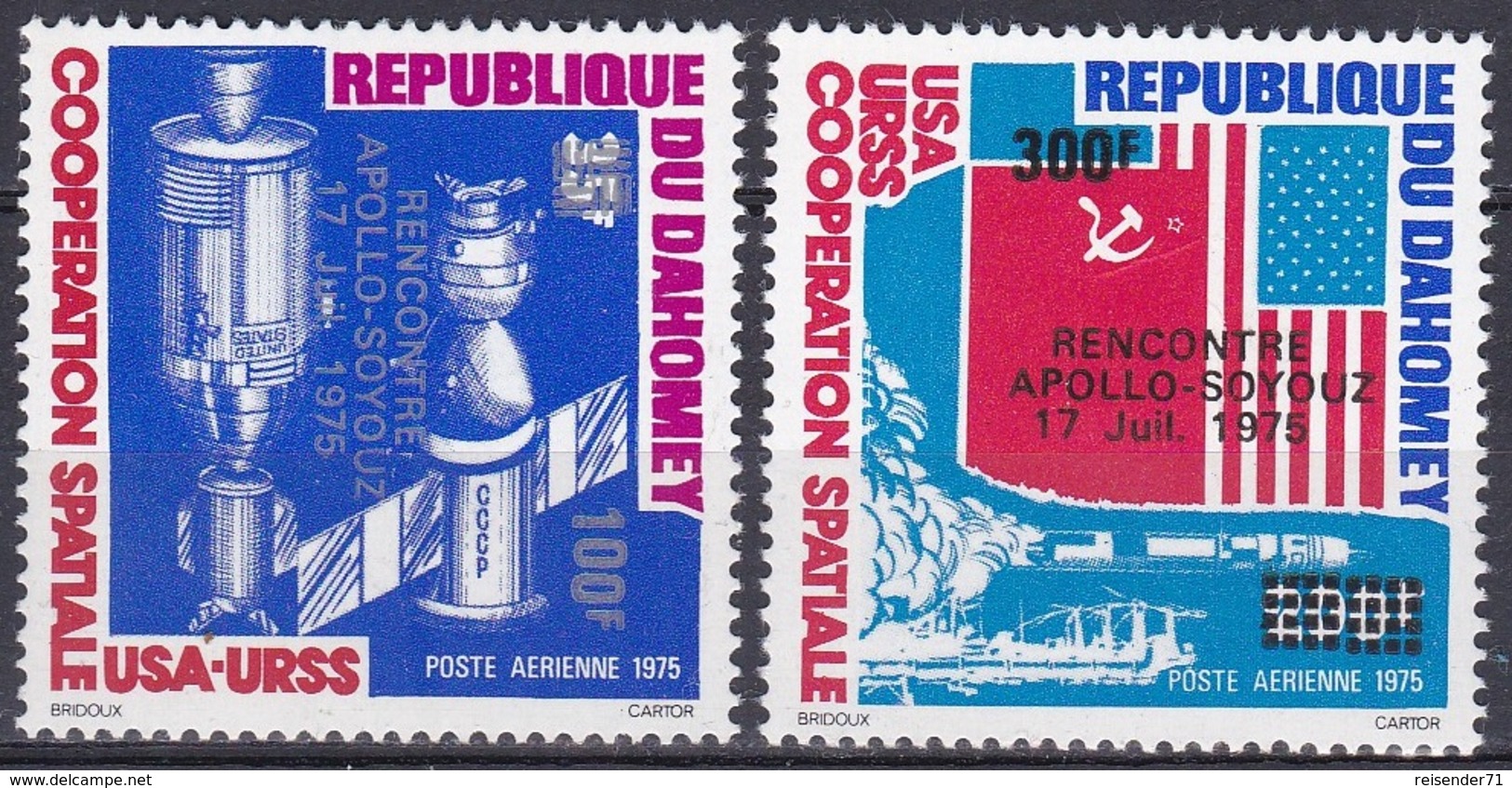 Dahomey Benin 1975 Weltraum Weltall Raumfahrt Apollo Sojus Raumschiffe Space Ships Fahnen Flaggen Flags, Mi. 630-1 ** - Benin – Dahomey (1960-...)