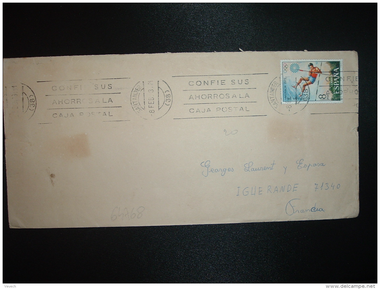 LETTRE TP JO MUNICH 1972 8 P OBL.MEC.8 FEB 73 SANTANDER - Lettres & Documents