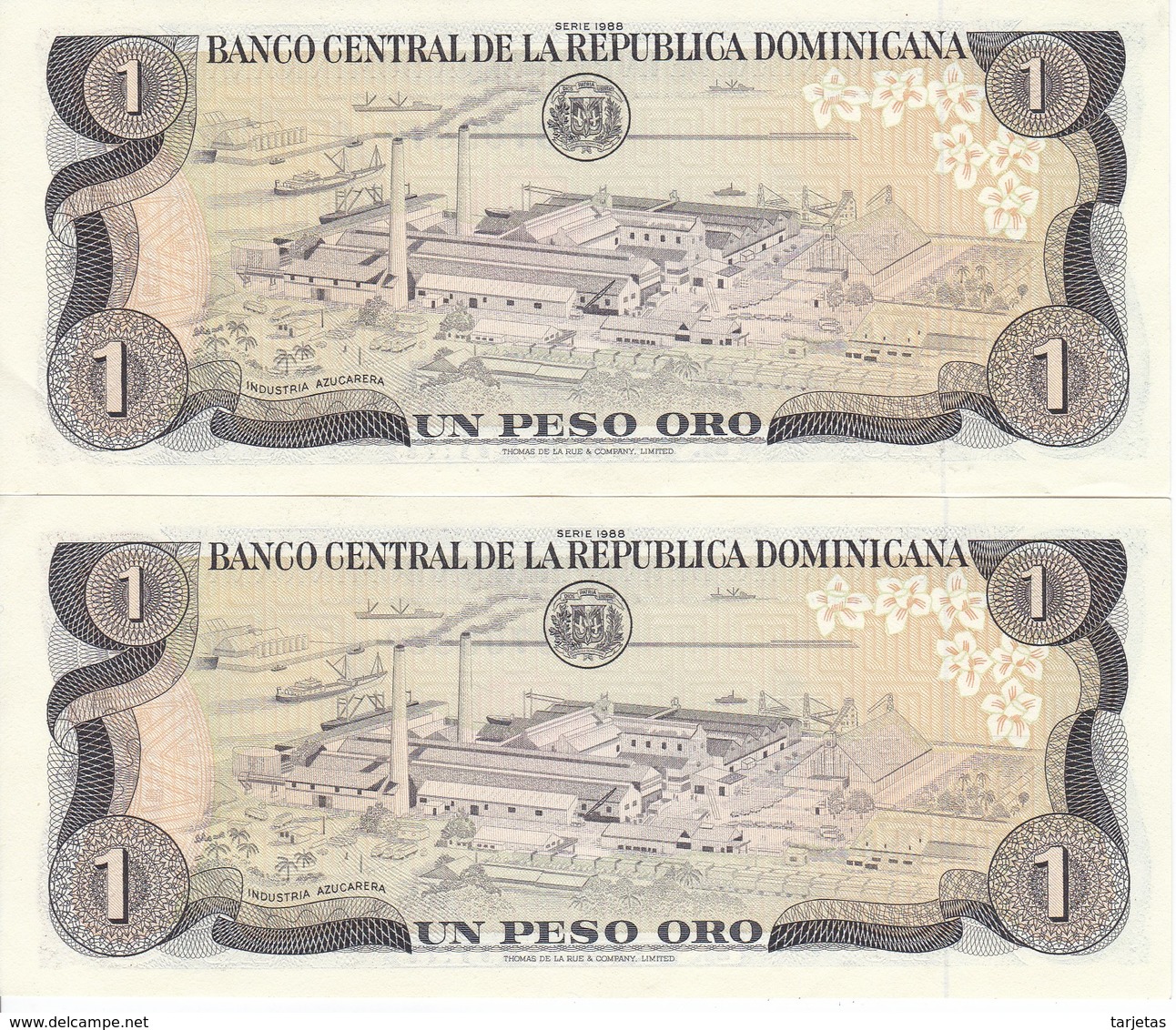 PAREJA CORRELATIVA DE LA REPUBLICA DOMINICANA DE 1 PESO ORO DEL AÑO 1988 EN CALIDAD EBC (XF) (BANKNOTE) - Repubblica Dominicana