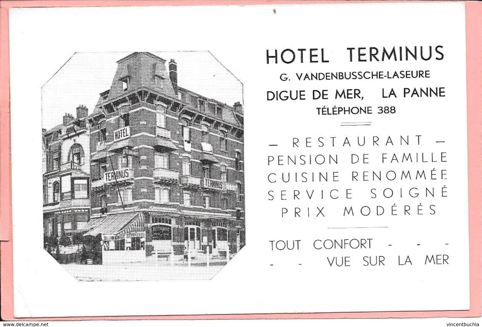 Carte De L'Hotel Terminus Digue De Mer La Panne G Vandenbussche-Laseure Dos Vierge Format Cpa - De Panne