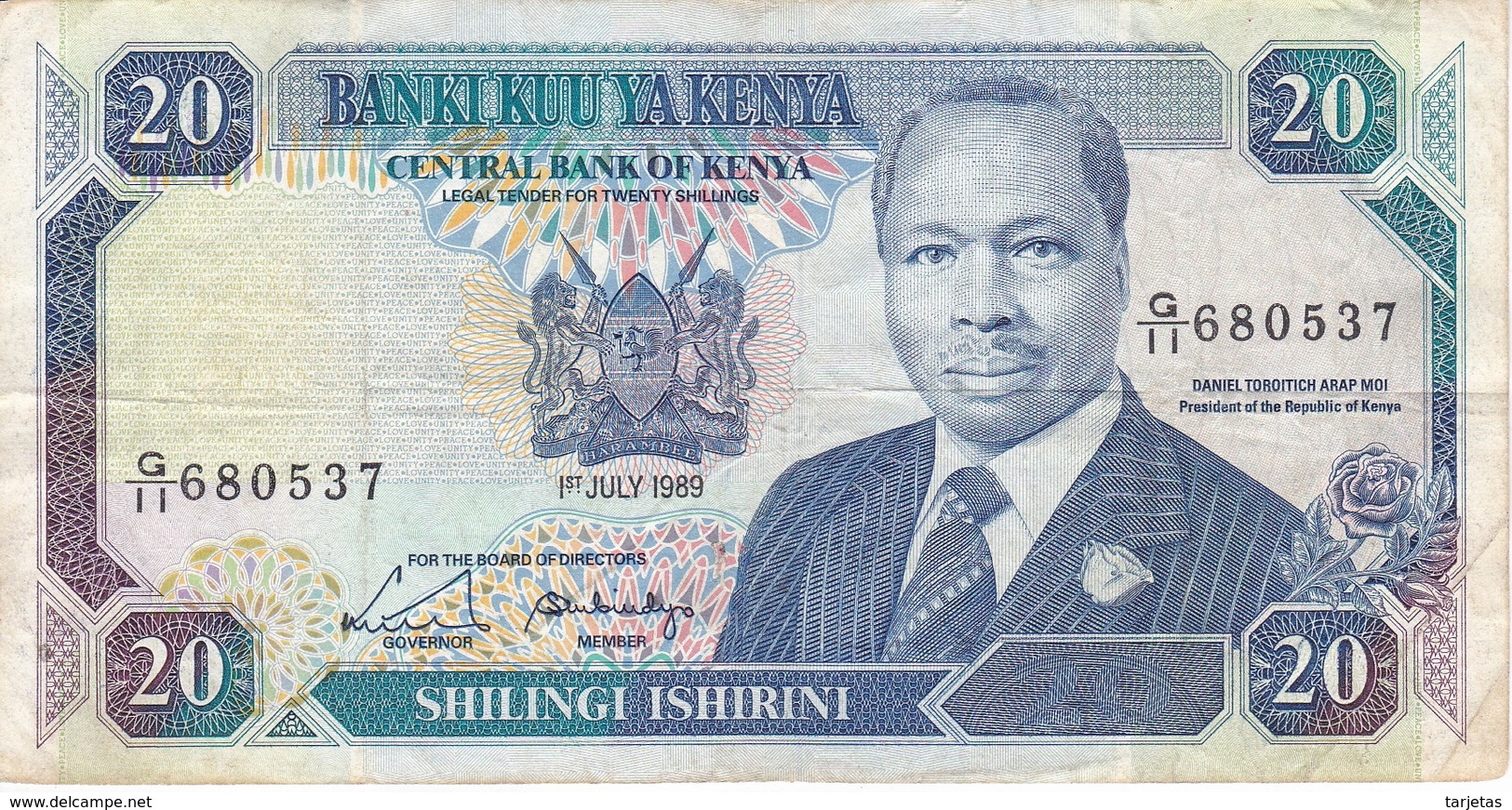 BILLETE DE KENIA DE 20 SHILINGI DEL AÑO 1989 (BANK NOTE) - Kenia