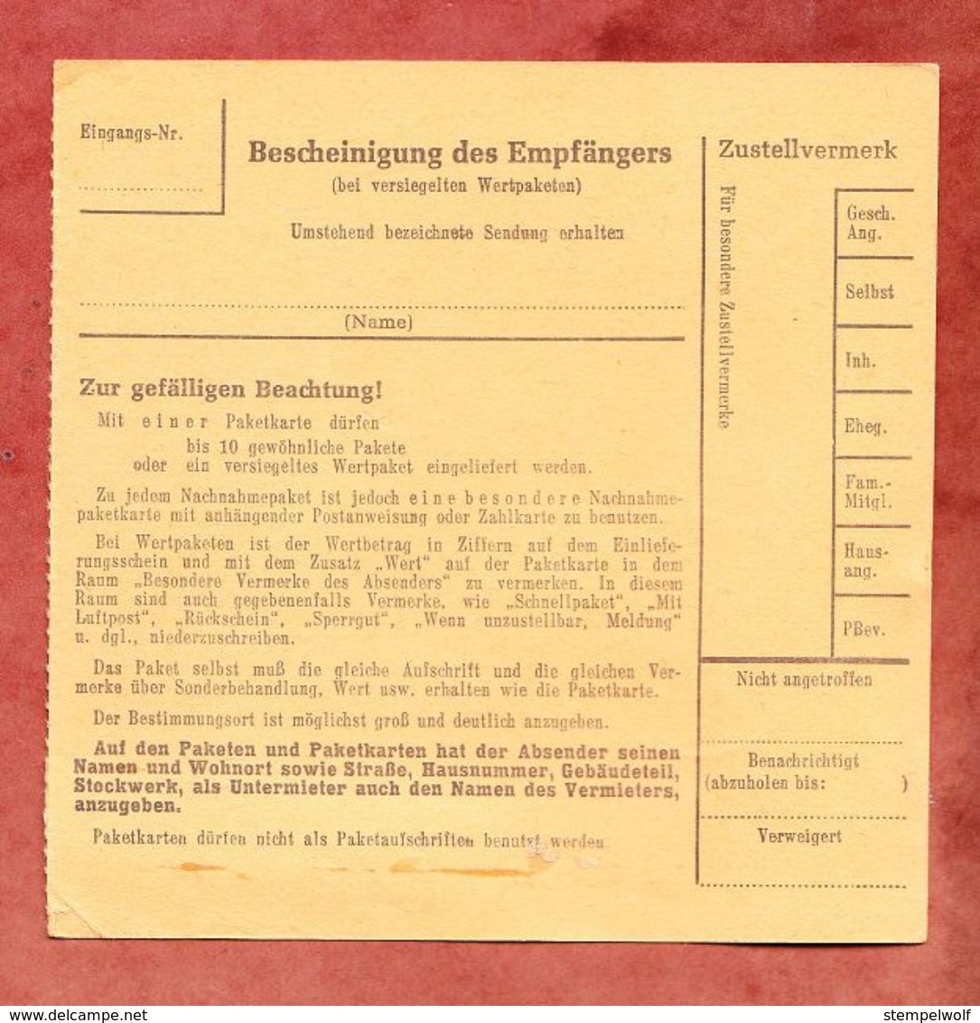 Paketkartenteil, MiF Brandenburger Tor + Unfallverhuetung, Molbergen Nach Merode 1972 (45820) - Storia Postale