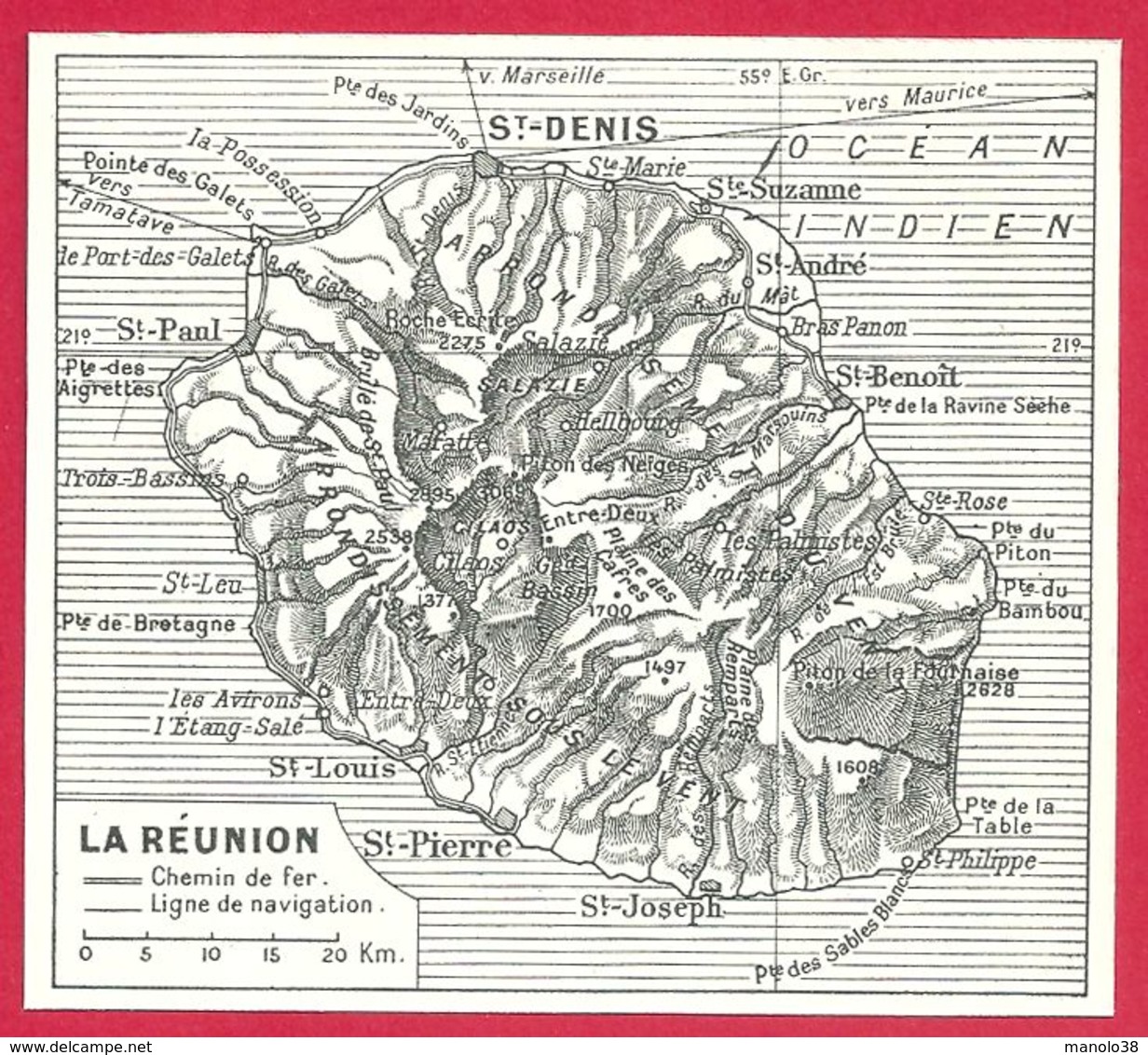 Carte De L'île De La Réunion Larousse 1948 - Autres & Non Classés