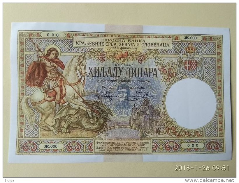 1000 Dinari 1920 COPIA - Serbia