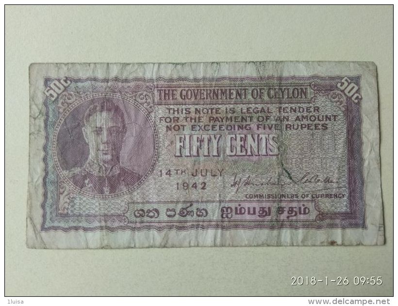 Ceylon 50 1942 - Sri Lanka