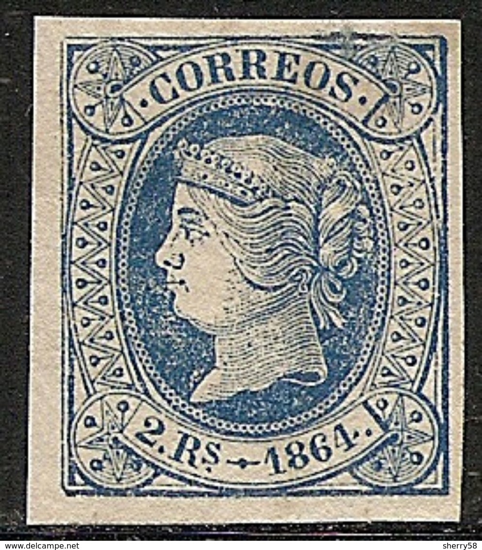 1864-ED. 68 ISABEL II 2 REALES AZUL S. ROSA - NUEVO-MH - Unused Stamps