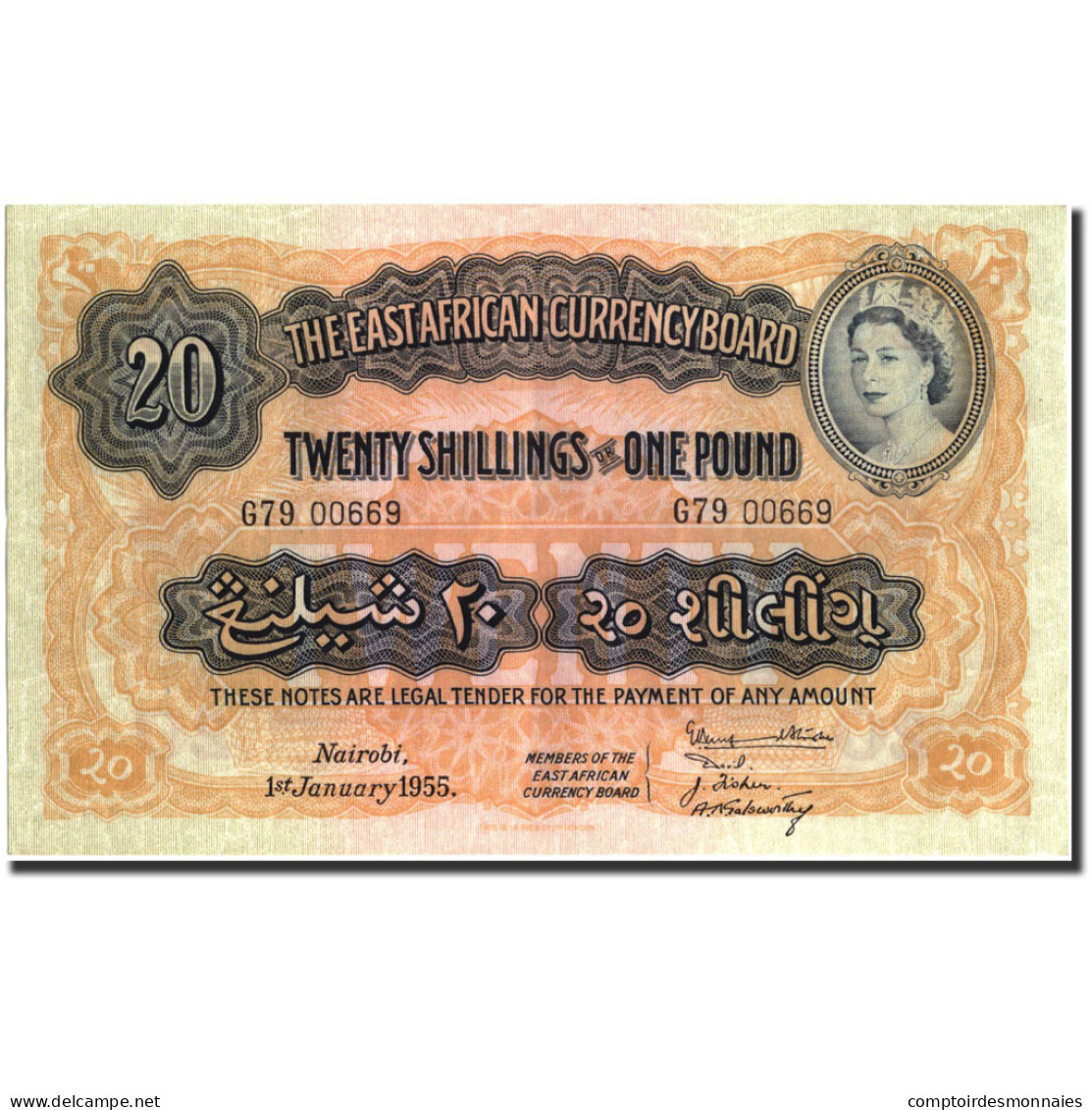 Billet, EAST AFRICA, 20 Shillings = 1 Pound, 1955, 1955-01-01, KM:35, SUP - Kenia