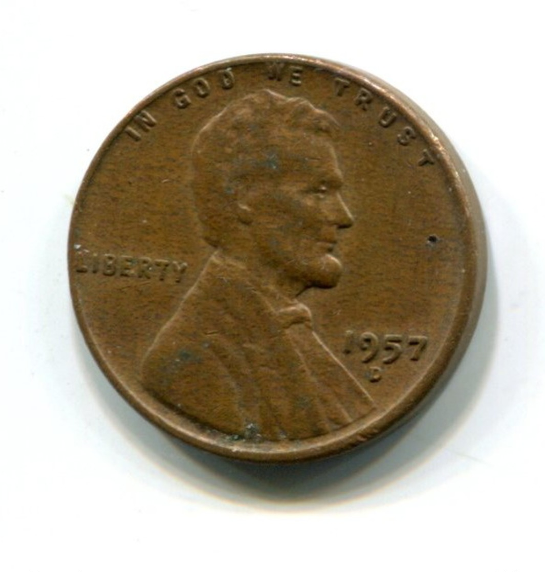 1957-D USA 1c Wheat Penny Coin - 1909-1958: Lincoln, Wheat Ears Reverse