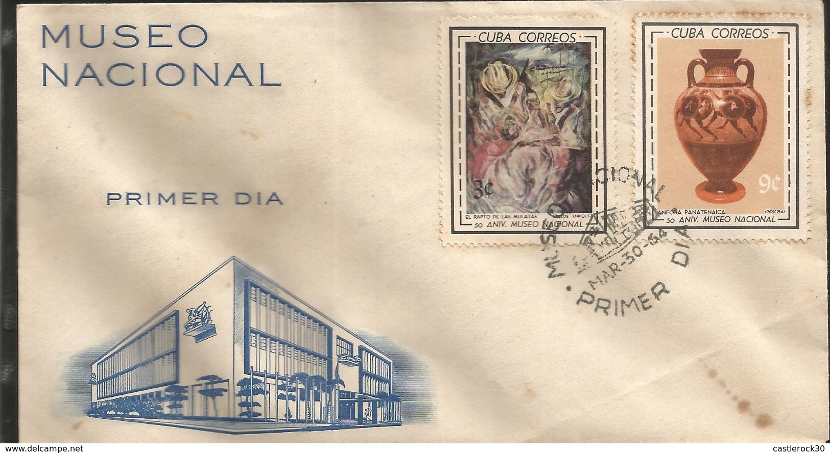 J) 1964 CUBA-CARIBE, 50th ANNIVERSARY OF THE NATIONAL MUSEUM, THE RAPTURE OF THE MULATAS, PANATENAIC ANFORM, MULTIPLE - Briefe U. Dokumente