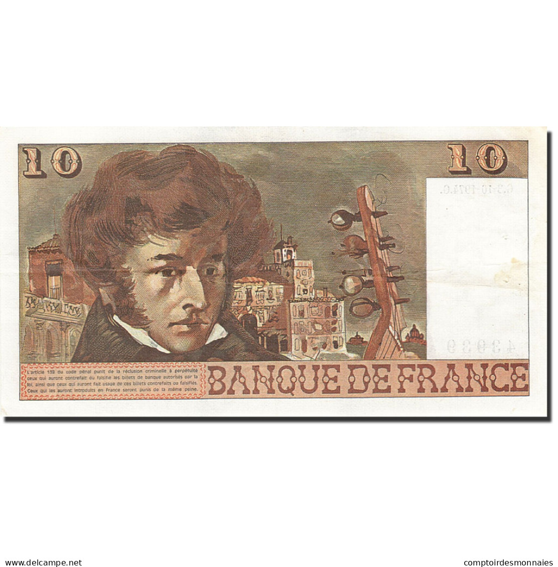 France, 10 Francs, 1972, 1974-10-03, SUP, Fayette:63.7b, KM:150a - 10 F 1972-1978 ''Berlioz''