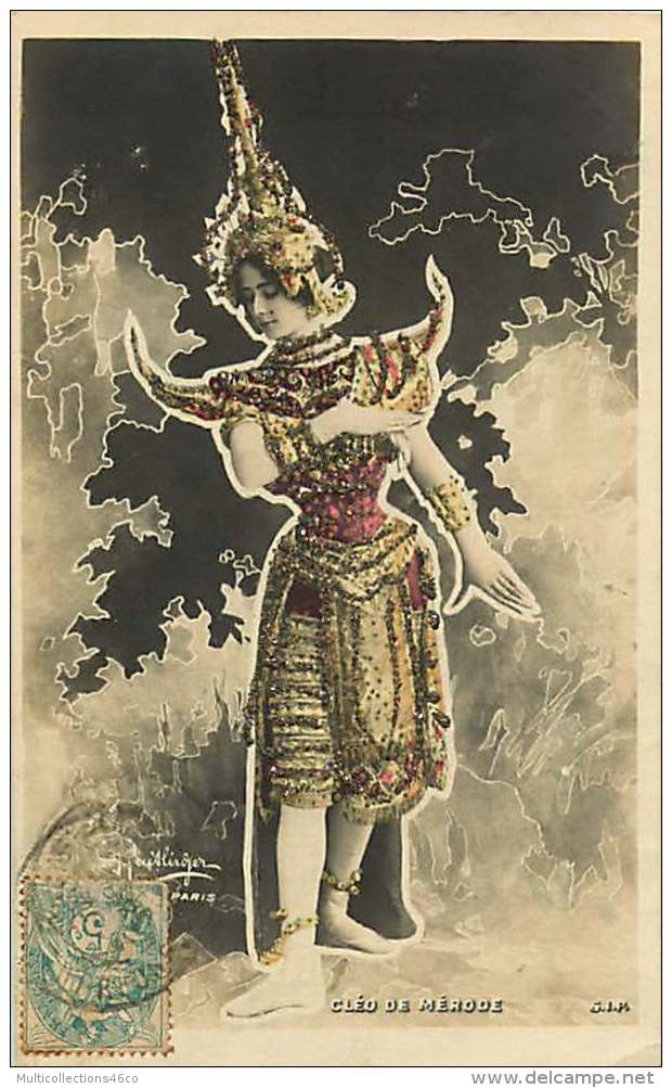 270118 - CARTE PAILLETTE - CLEO DE MERODE Danseuse Icône Beauté - INDE - Artistes