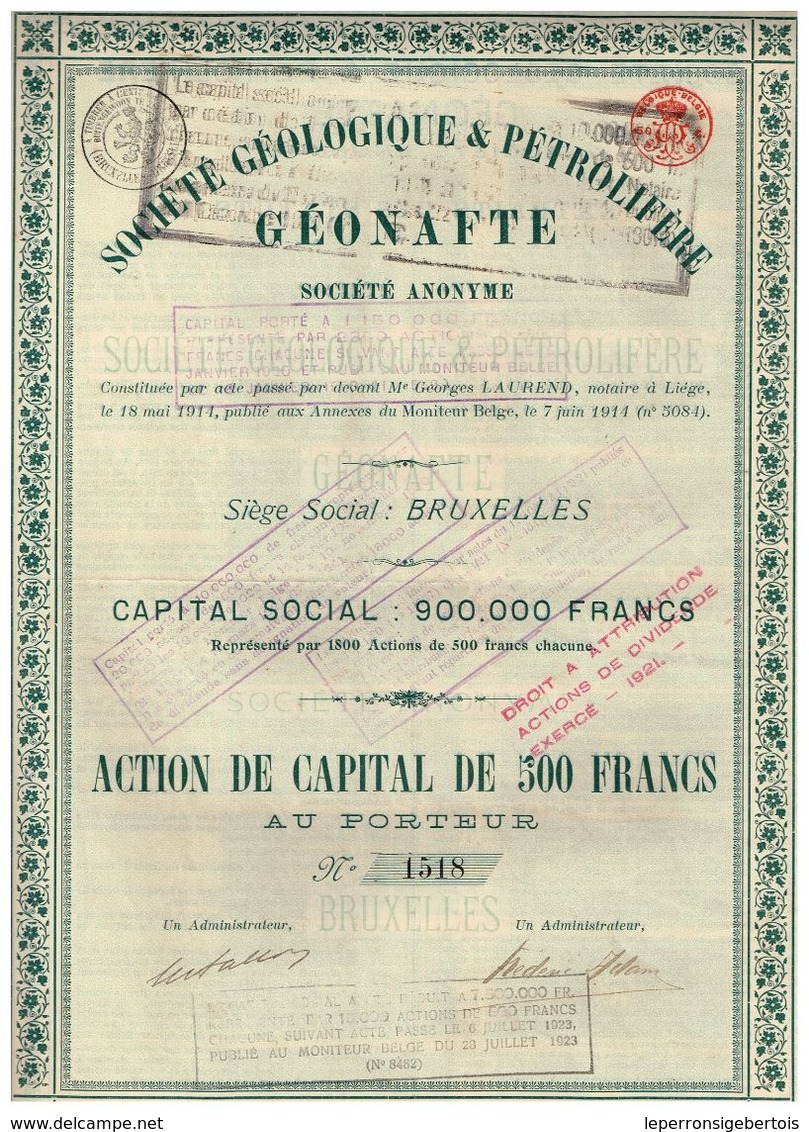 Action Ancienne - Sté Géologique Et Pétrolifère "Géonafte" - Titre De 1914 - - Pétrole