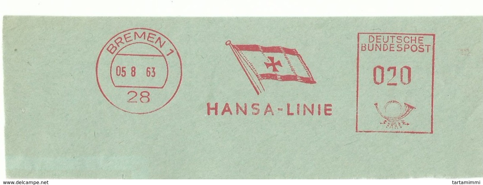 EMA AFS METER STAMP FREISTEMPEL -  CUT GERMANY BREMEN FLAG BANDIERA HANSA LINIE VOJAGES TRAVELS TRANSPORT - Other & Unclassified