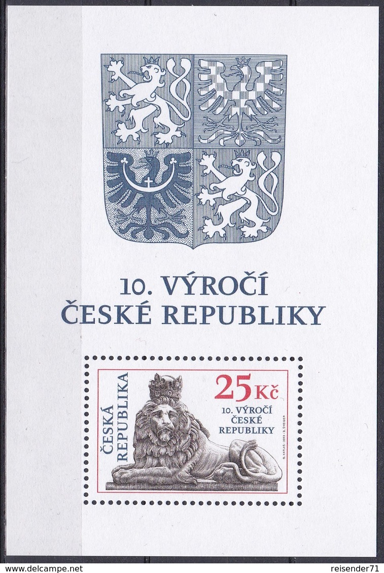 Tschechien Czechia 2003 Geschichte History Republik Republic Löwe Lion Wappen Arms, Bl. 18 ** - Nuovi