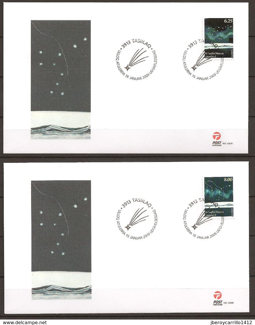 GROENLANDIA/ GREENLAND / GRÖNLAND - EUROPA 2009 - TEMA "ASTRONOMIA" - 2 FDC De La SERIE De 2 V.. DENTADO (PERFORATED) - 2009