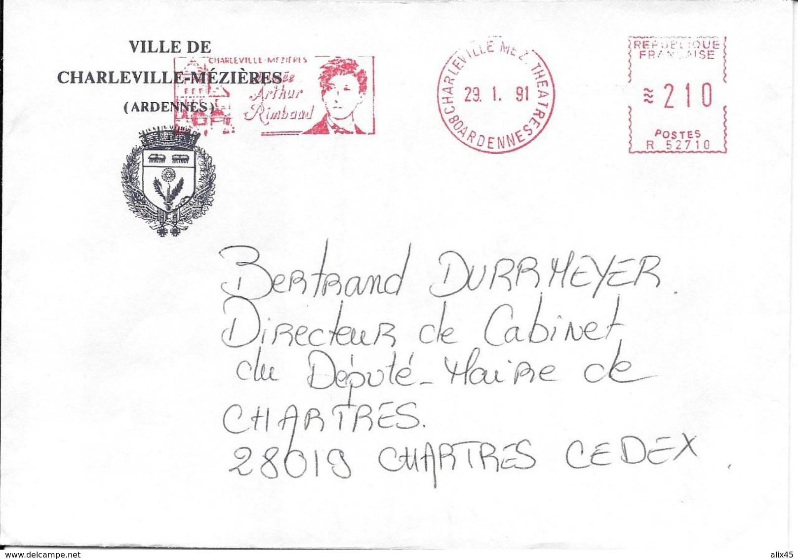 VILLE DE CHARLEVILLE-MÉZIÈRES - Arthur Rimbaud - Croix De Guerre - 29-1-1981 - EMA (Empreintes Machines à Affranchir)