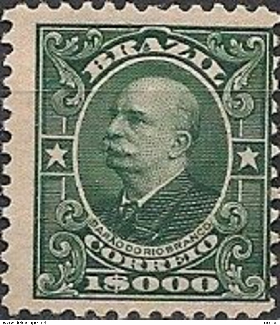 BRAZIL - PERSONALITIES AND LIBERTY ALLEGORY: VISCOUNT OF RIO BRANCO (1000 RÉIS, GREEN) 1913 - NEW NO GUM - Unused Stamps