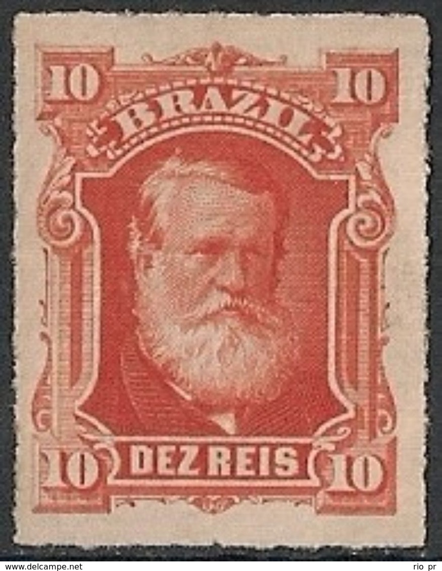 BRAZIL - EMPIRE: EMPEROR DOM PEDRO II WHITE BEARD (10 RÉIS, RED) 1877 - NEW NO GUM - Unused Stamps