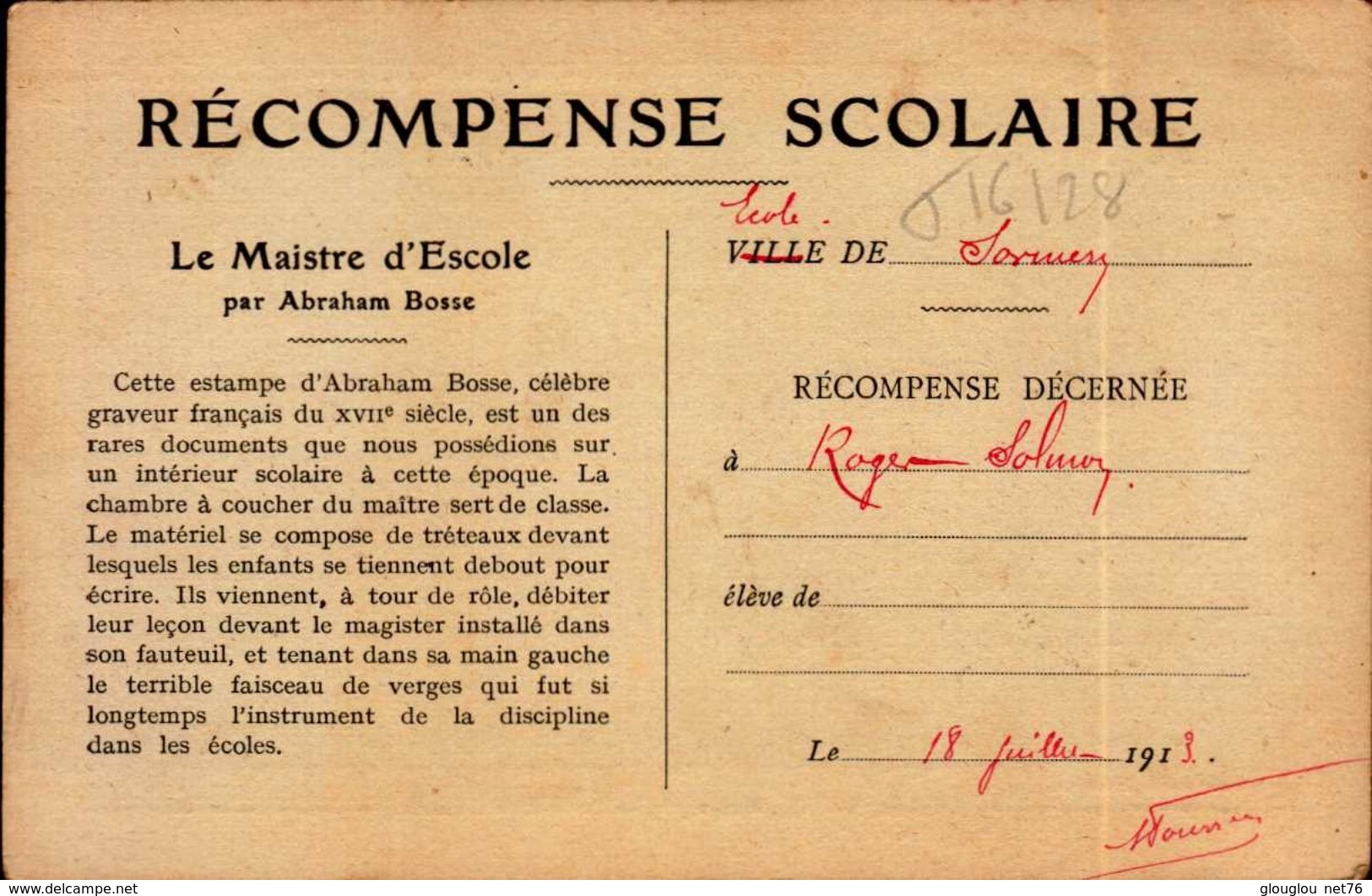 RECOMPENSE SCOLAIRE...LE MAISTRE D'ESCOLE PAR ABRAHAM BOSSE - Diplômes & Bulletins Scolaires