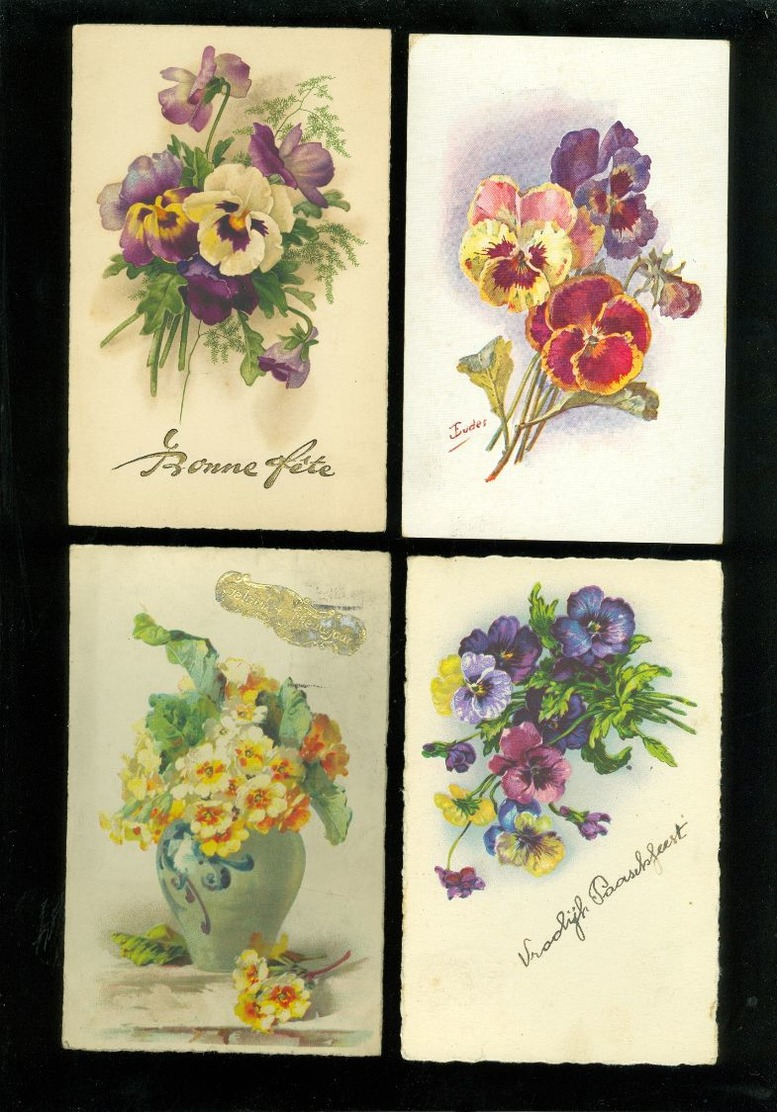 Beau lot de 60 cartes postales de fantaisie fleurs fleur  Mooi lot 60 postkaarten van fantasie bloemen bloem -  60 scans