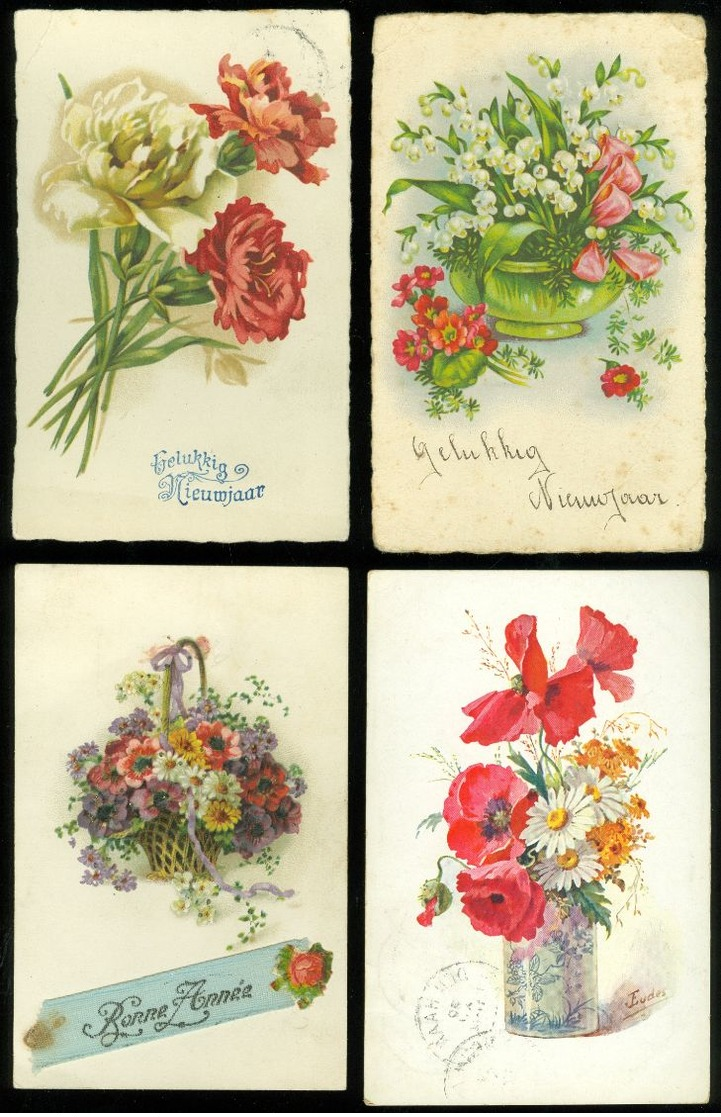 Beau lot de 60 cartes postales de fantaisie fleurs fleur  Mooi lot 60 postkaarten van fantasie bloemen bloem -  60 scans