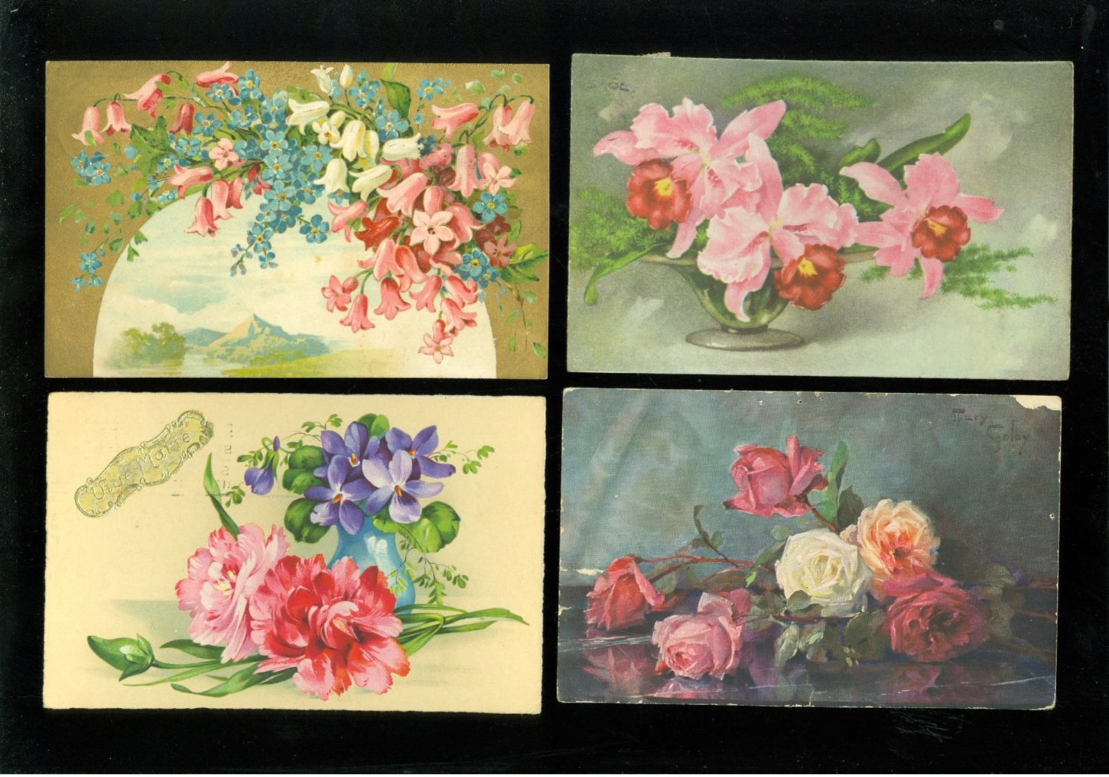 Beau lot de 60 cartes postales de fantaisie fleurs fleur  Mooi lot 60 postkaarten van fantasie bloemen bloem -  60 scans