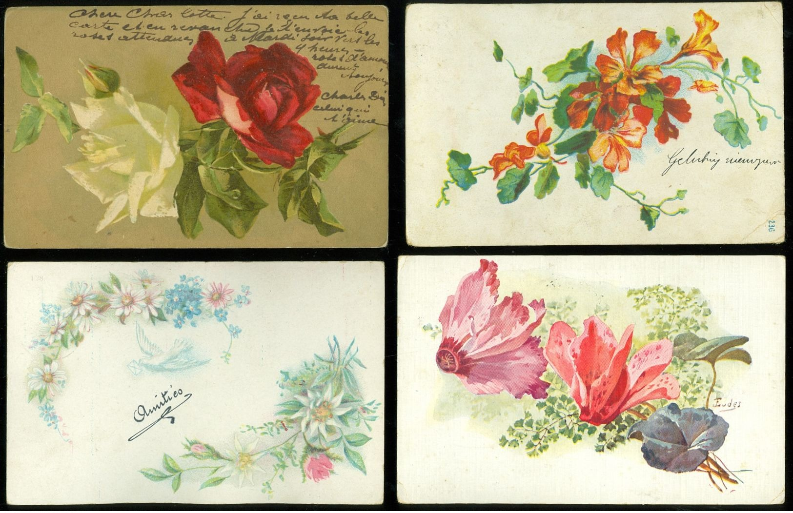 Beau lot de 60 cartes postales de fantaisie fleurs fleur  Mooi lot 60 postkaarten van fantasie bloemen bloem -  60 scans