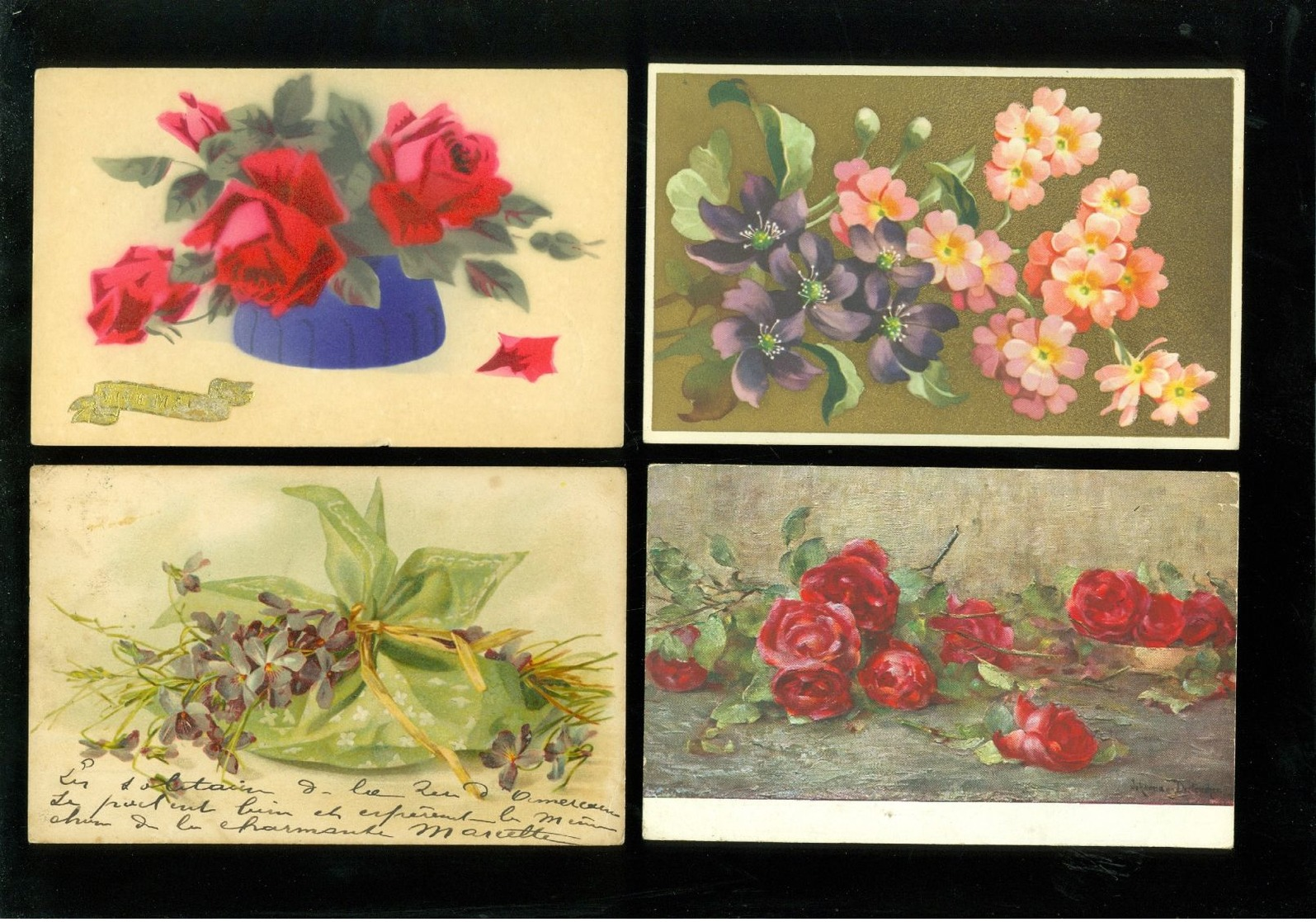 Beau lot de 60 cartes postales de fantaisie fleurs fleur  Mooi lot 60 postkaarten van fantasie bloemen bloem -  60 scans