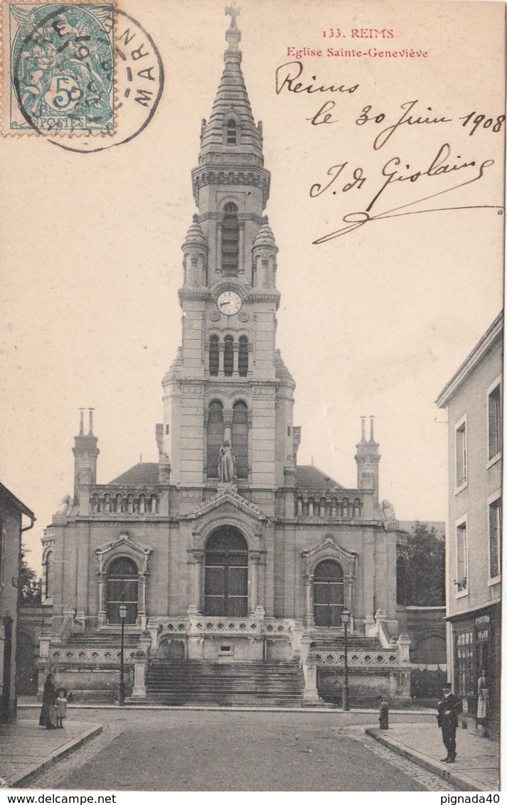 Cp , 51 , REIMS , Église Sainte-Geneviève - Reims