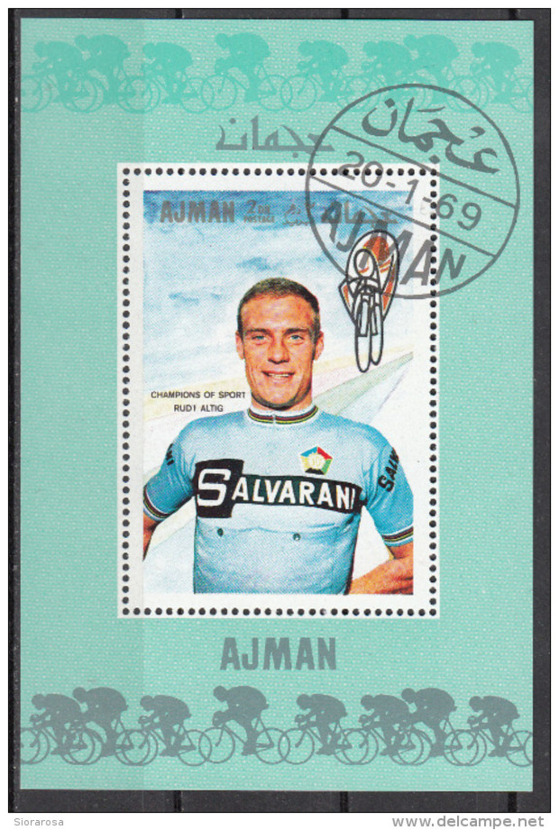 Bf. 79 Ajman 1969 Ciclismo Rudi Altig Foglietto Perf. Nuovo Preoblit. - Ciclismo