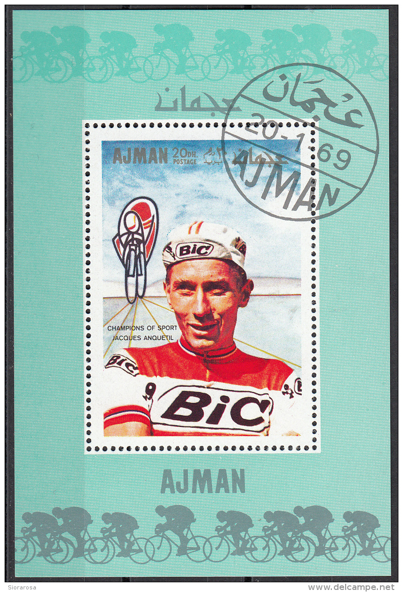 360 Ajman 1969 Ciclismo Cycling Jacques Anquetil  Sheet Perf. Tour - Ciclismo