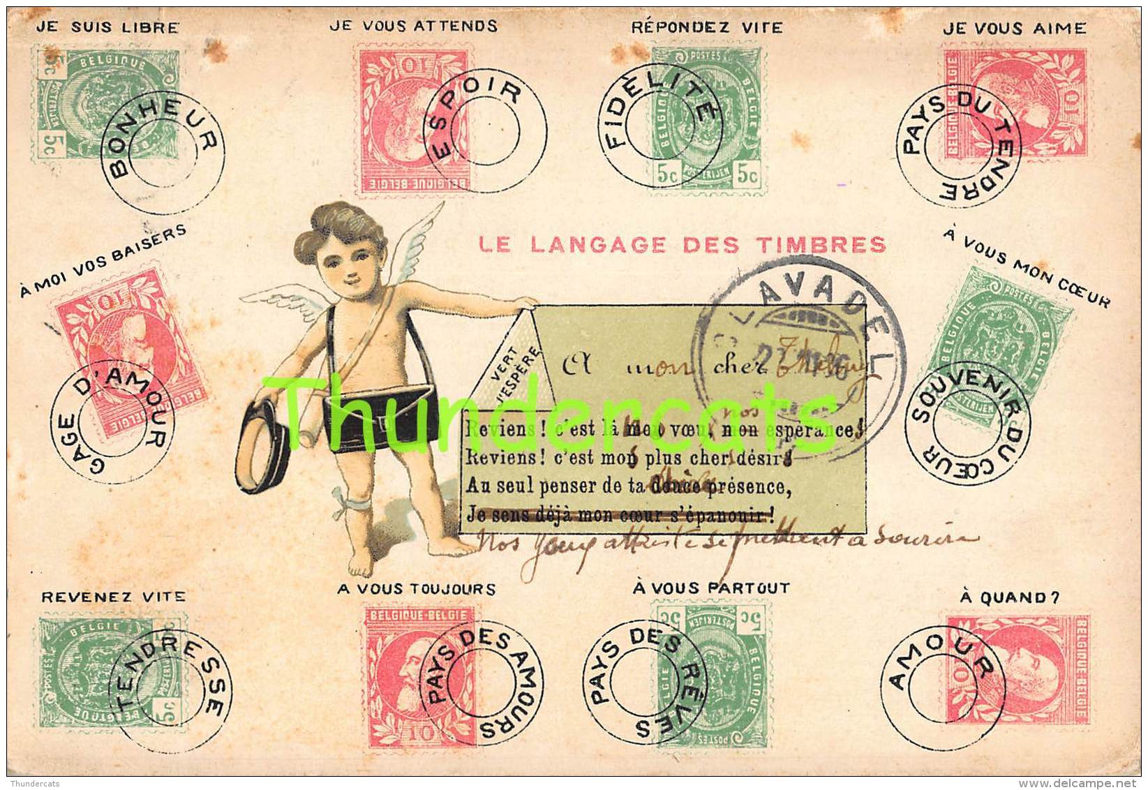 CPA LITHO LANGAGE DES TIMBRES ANGE ANGEL FACTEUR BELGIE BELGIQUE J BRIAN BRUXELLES - Timbres (représentations)