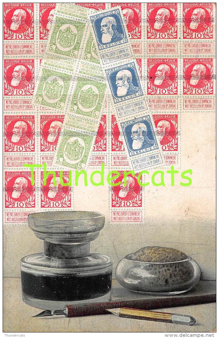 CPA  LANGAGE DES TIMBRES BRIEFMARKEN STAMPS POSTZEGELS SOUVENIR  BELGIE BELGIQUE LEOPOLD II ENCRE - Francobolli (rappresentazioni)