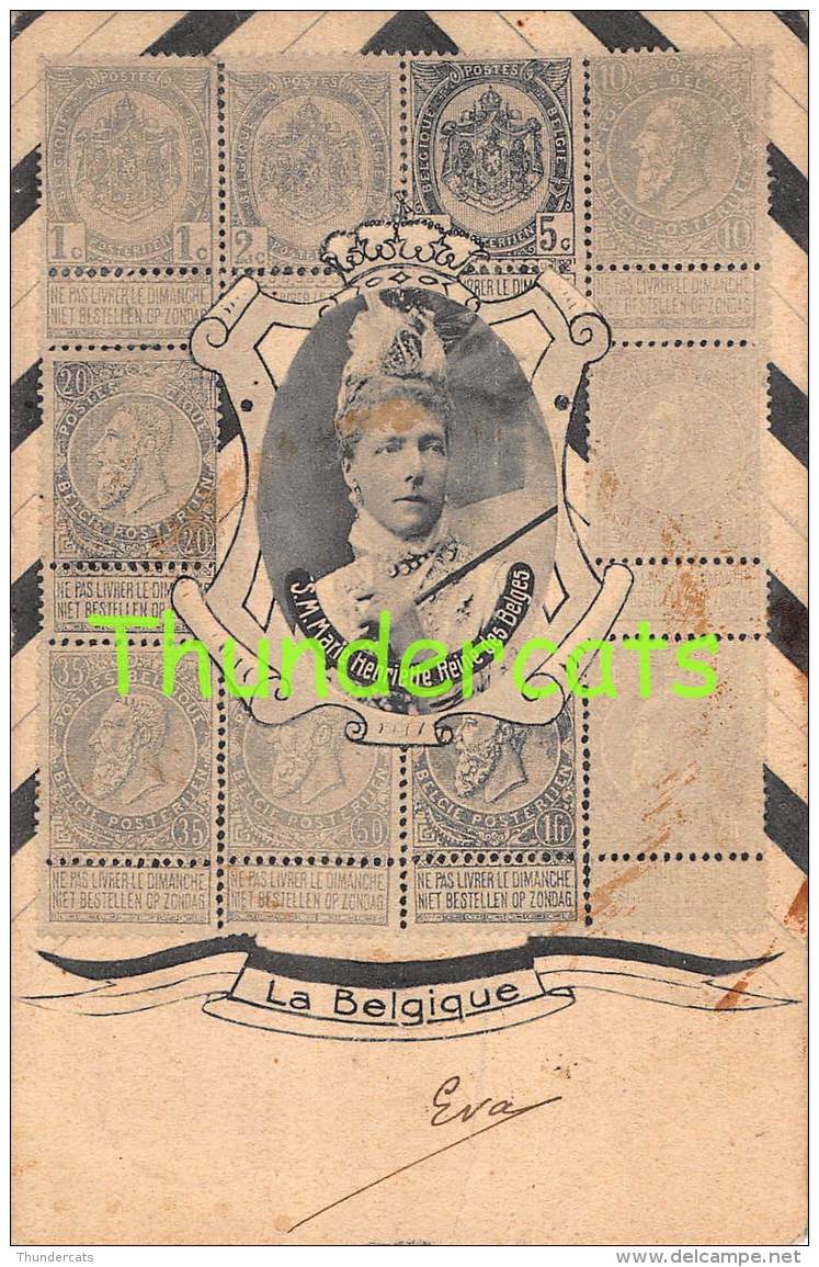 CPA  LANGAGE DES TIMBRES BRIEFMARKEN STAMPS POSTZEGELS SOUVENIR BELGIQUE BELGIE LEOPOLD II ( GRAND PLI !! ) - Timbres (représentations)