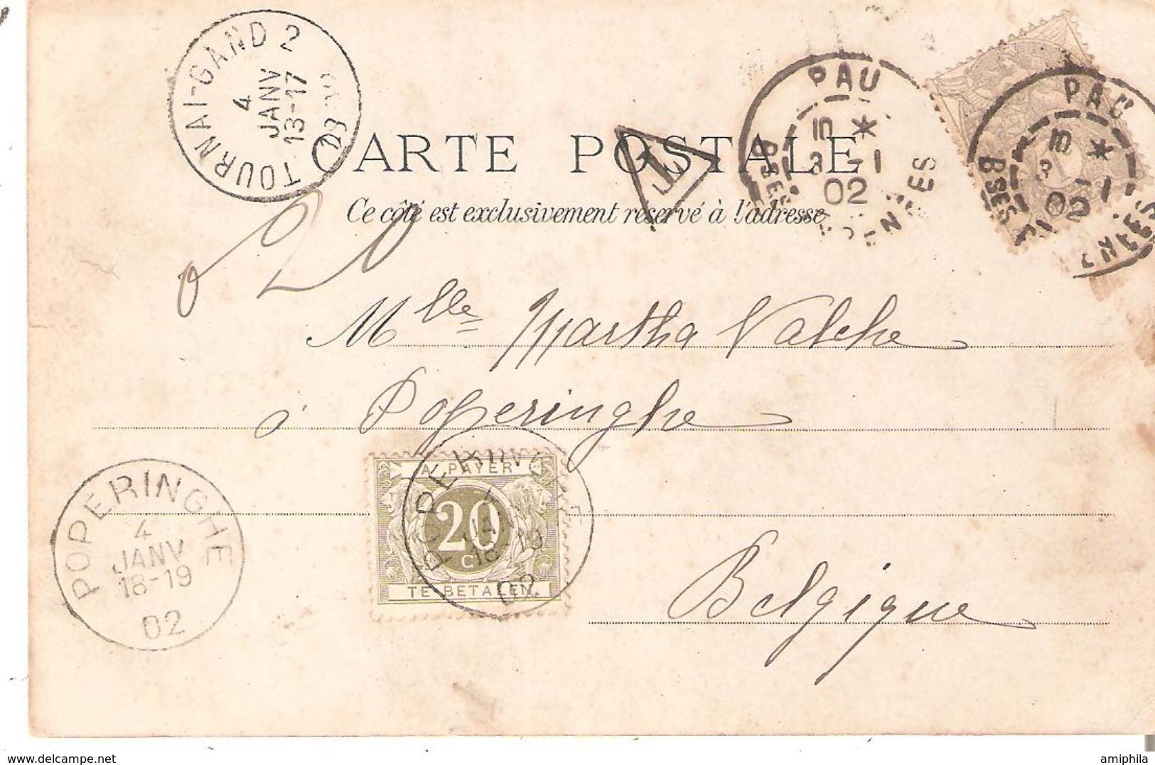 CP. TP. N° 107 Obl. PAU 1902 V/POPERINGHE. Ambt. TOURNAI-GAND 2 + TTX. 6 POPERINGHE - Briefe U. Dokumente