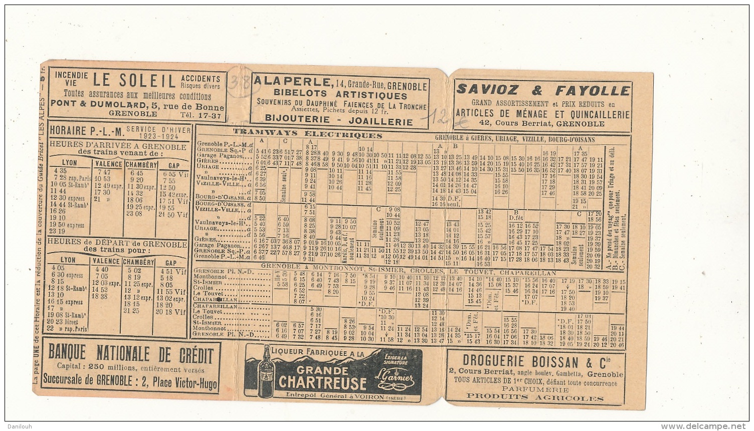 38 // HORAIRES DES GUIDES BRICET    LES ALPES LYON DAUPHINE SAVOIE GENEVE   ROUTE DES ALPES - Unclassified