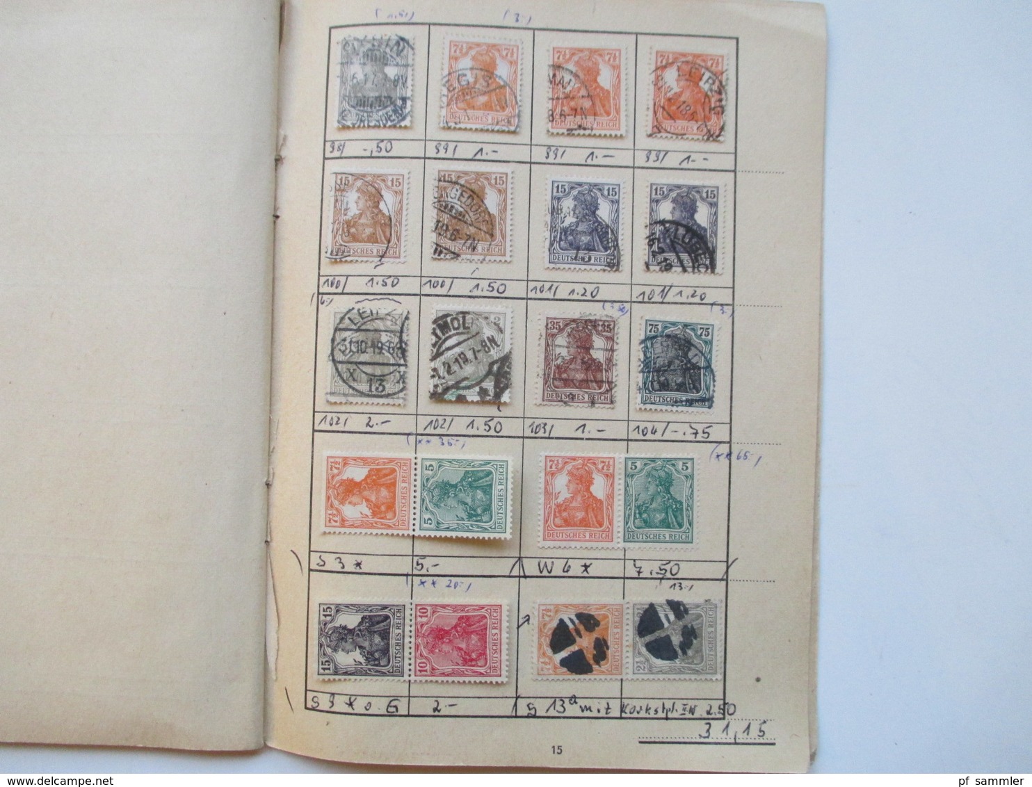 DR altes Auswahlheft ab Krone / Adler - 1915 gestempelt. Farben / saubere Stempel / senkr. Paare / 89 / 91 Iy usw...