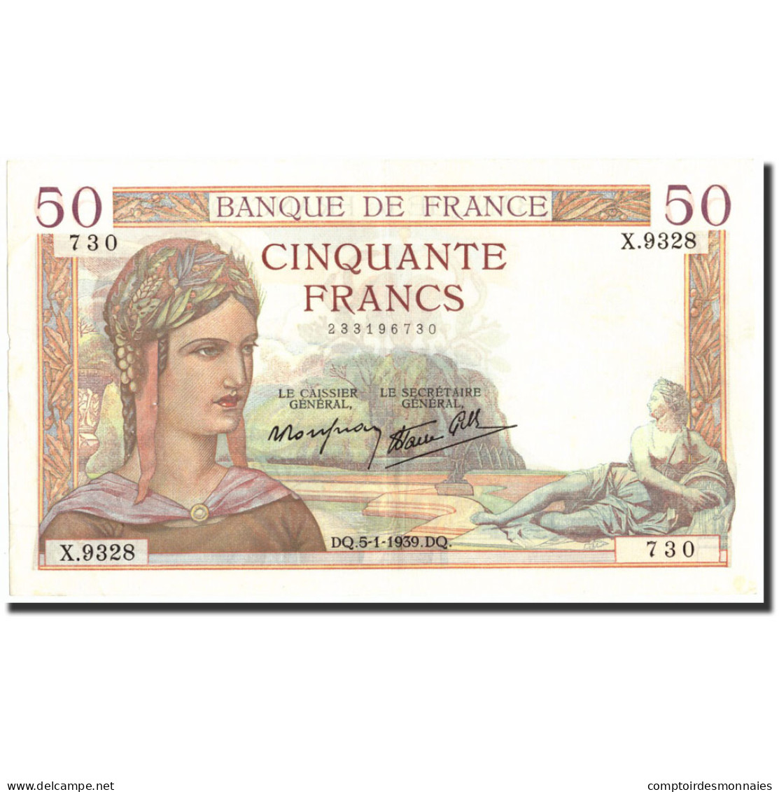 France, 50 Francs, 50 F 1934-1940 ''Cérès'', 1939, 1939-01-05, TTB+ - 50 F 1934-1940 ''Cérès''