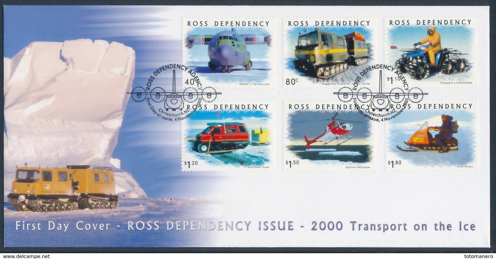 ROSS DEPENDENCY 2000 TRANSPORT ON ICE, Set Of 6v FDC** - FDC