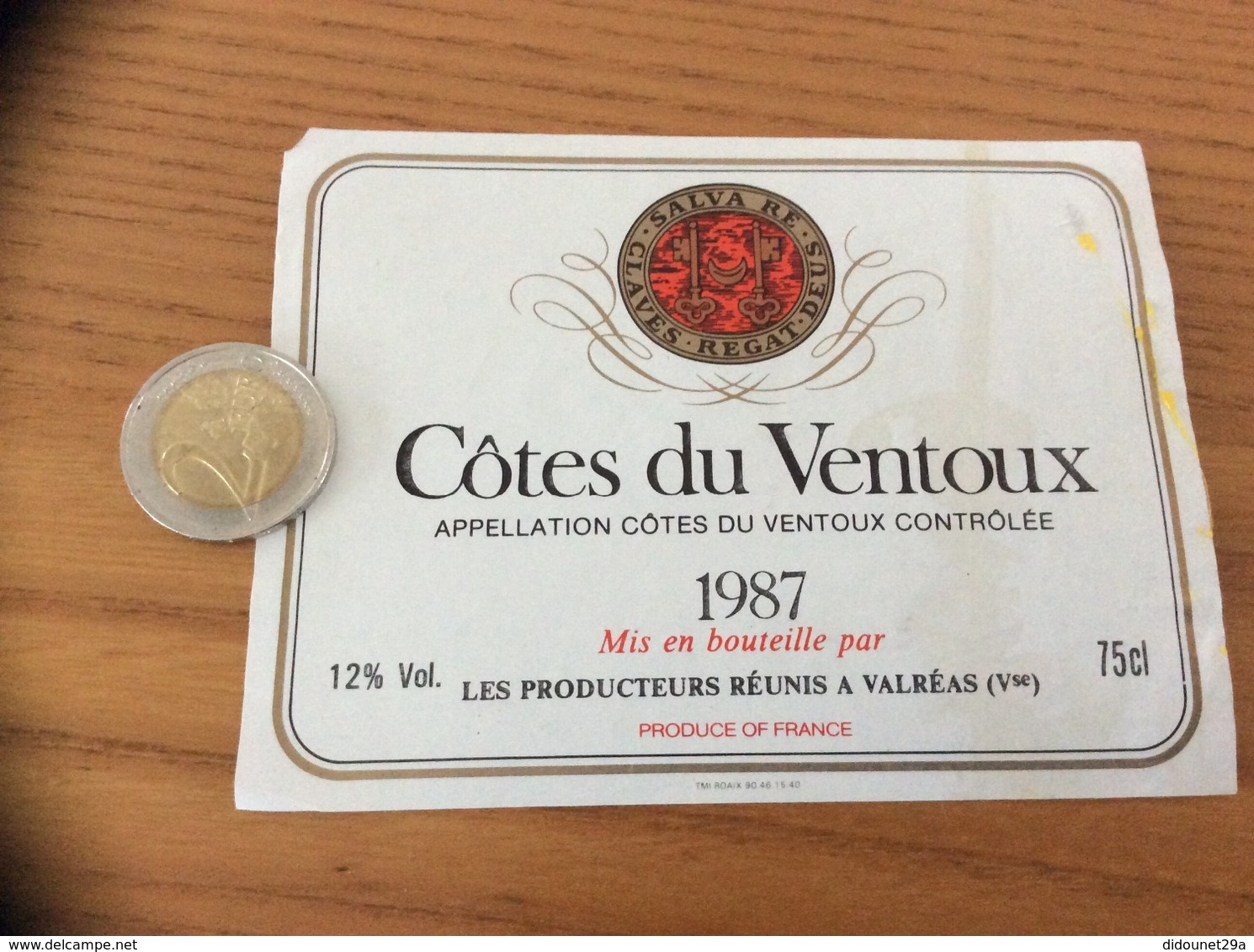 Etiquette De Vin «Côtes Du Ventoux - PRODUCTEURS RÉUNIS - VALRÉAS (84) » 1987 - Côtes Du Ventoux