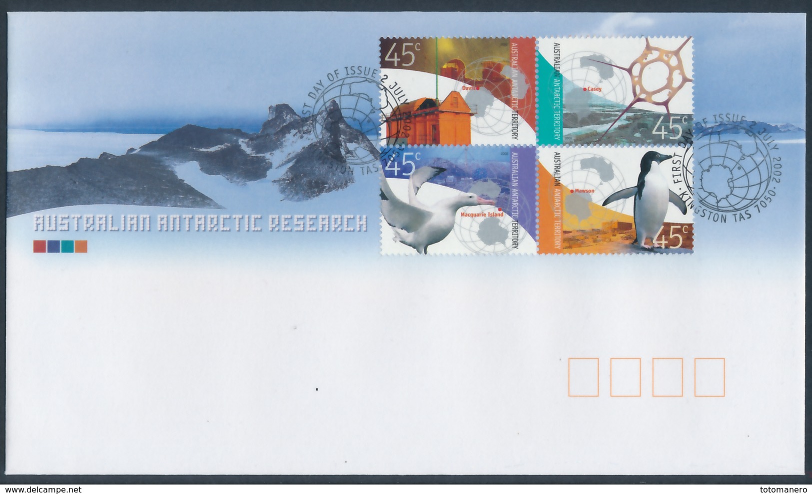 A.A.T. AUSTRALIAN ANTARCTIC TERRITORY 2002 RESEARCH Set Of 4v FDC - FDC