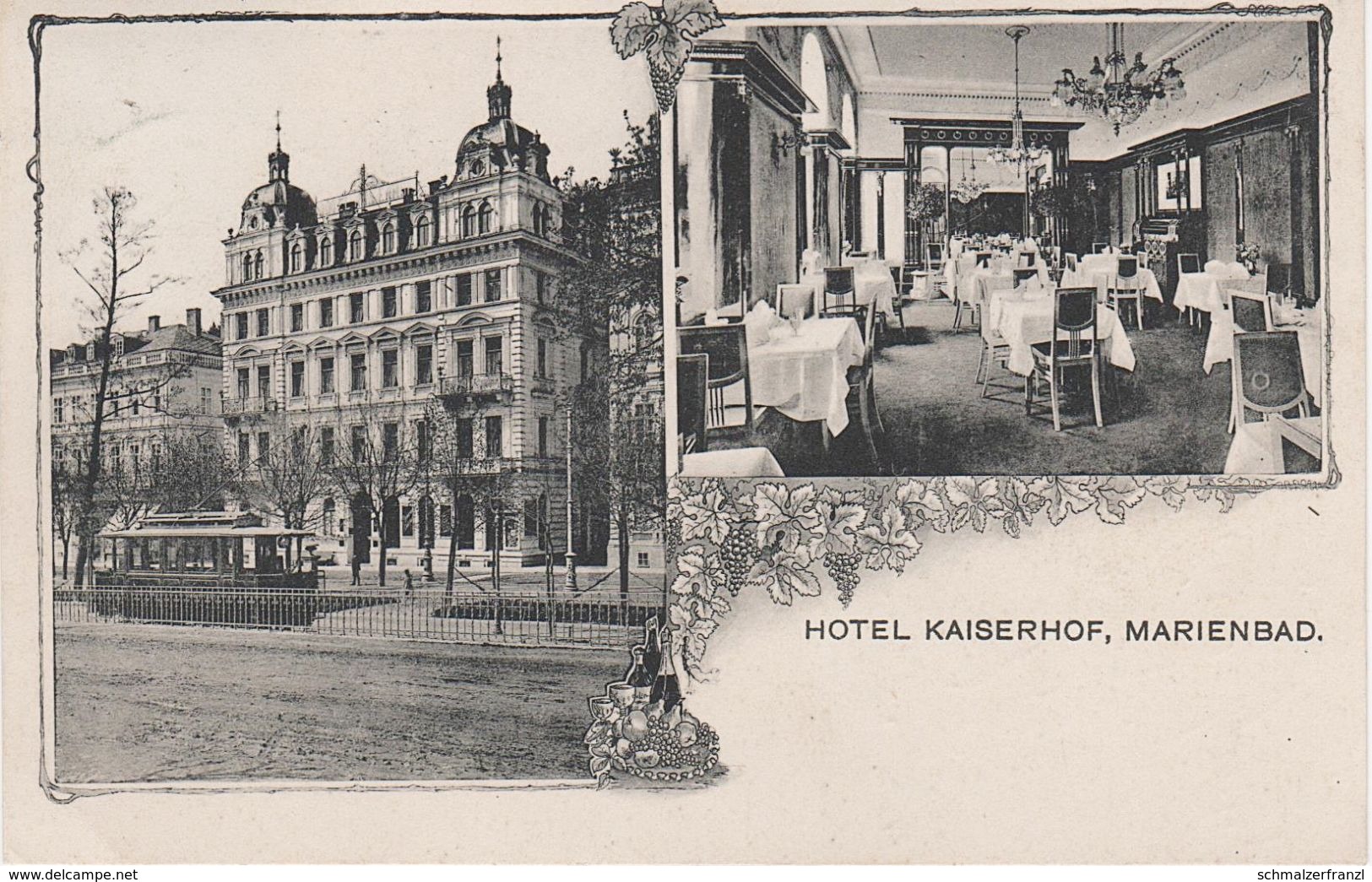 Litho AK Marienbad Mariánské Lázně Hotel Kaiserhof Straßenbahn Tram Tepl Tepla Wischezahn Vysocany Habakladrau Kladruby - Sudeten