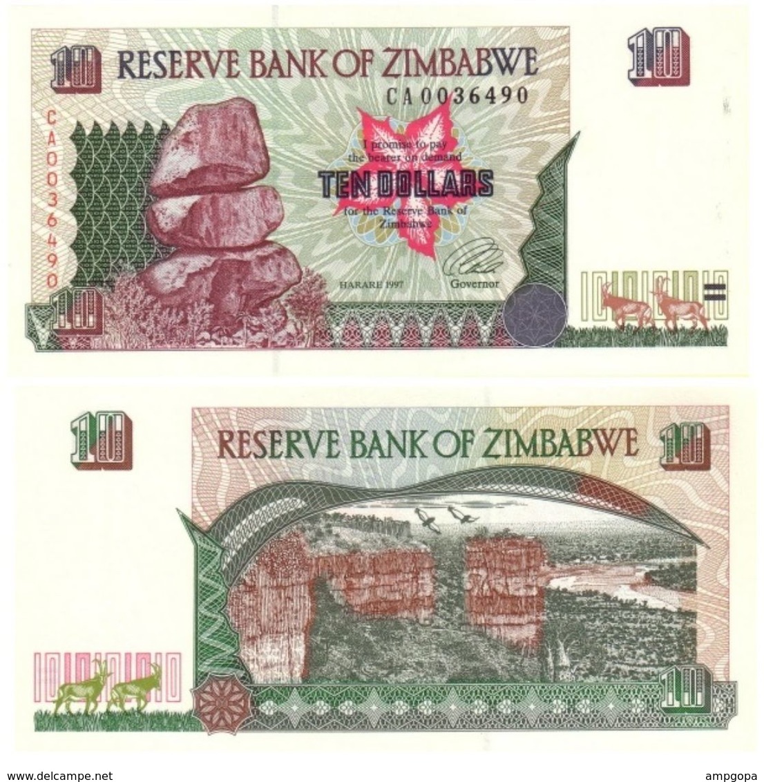 Zimbabue - Zimbabwe 10 Dollars 1997 Pick 6.a UNC - Zimbabwe