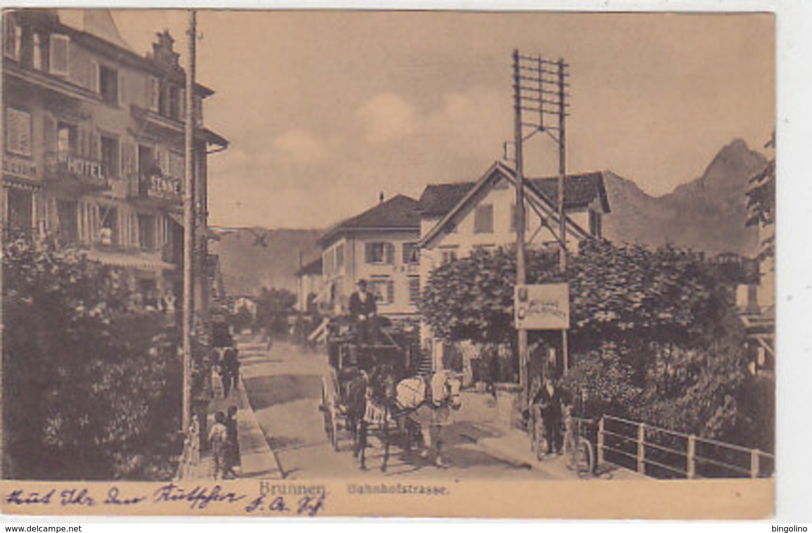 Brunnen - Bahnhofstrasse Mit Postkutsche - 1910       (P-105-50205) - Otros & Sin Clasificación