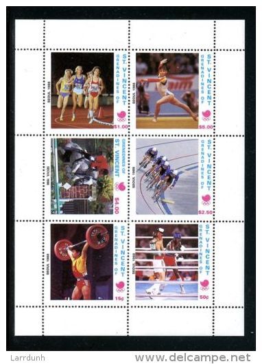 St Vincent Grenadines Olympics Seoul Running Gymnastics Biking Horse Weights Boxing 1988 MNH  Block Six  A04s - St.Vincent (1979-...)